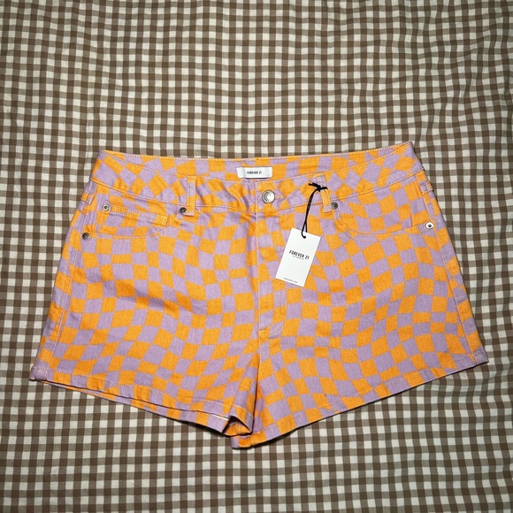 Forever 21 Pants - Forever 21 Purple and Orange Checkered Women Shorts- NWT